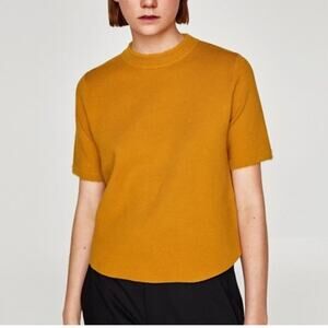 Moth by Anthropologie short sleeve mock neck mustard color sweater top womens XS